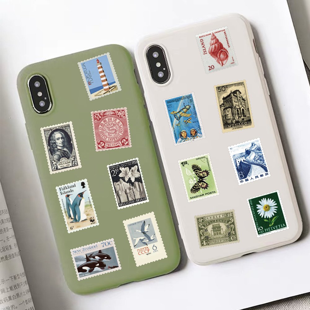 64pcs Vintage Medieval Stamp Postmark Cartoon Stickers Diy Phone Laptop Luggage Diary Decorative Graffiti Pvc Waterproof Decal