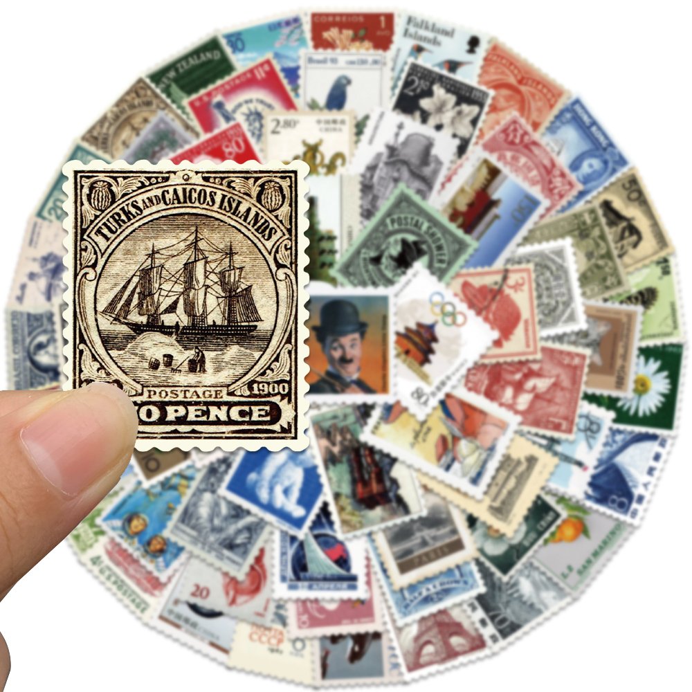 64pcs Vintage Medieval Stamp Postmark Cartoon Stickers Diy Phone Laptop Luggage Diary Decorative Graffiti Pvc Waterproof Decal