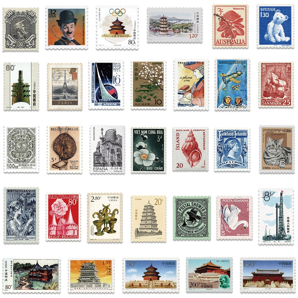 64pcs Vintage Medieval Stamp Postmark Cartoon Stickers Diy Phone Laptop Luggage Diary Decorative Graffiti Pvc Waterproof Decal