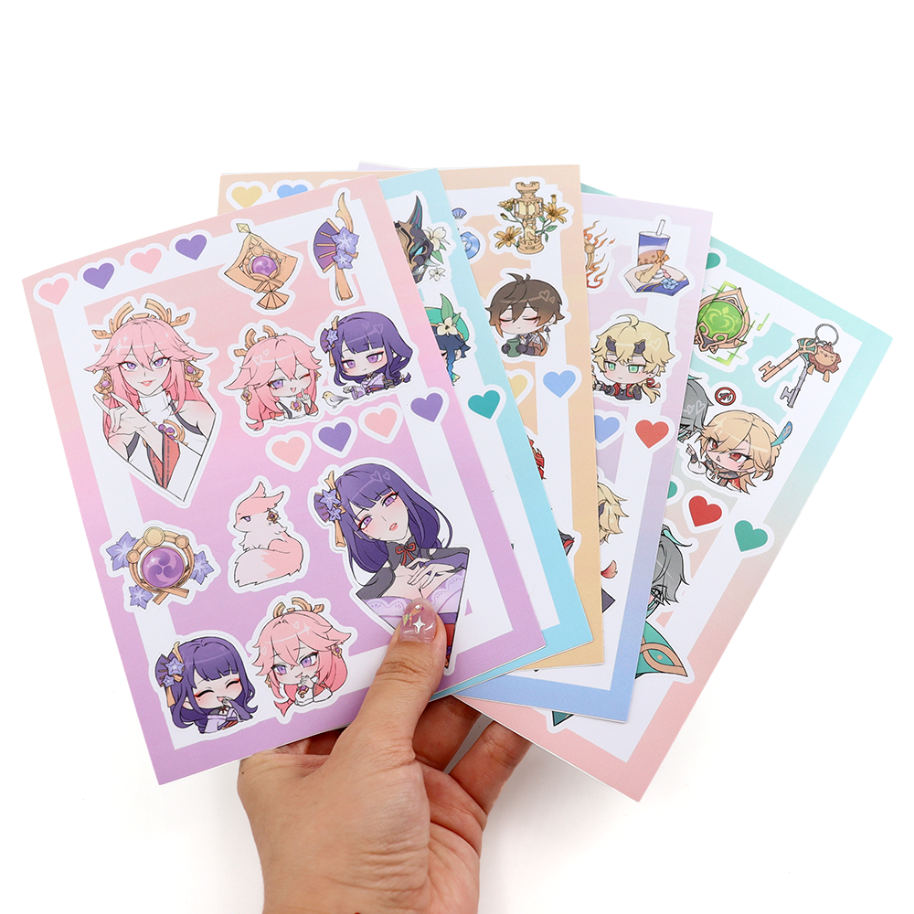 Custom PVC Adhesive Waterproof Vinyl Transfer Sticker Sheet Cute Cartoon Animal Decorative Kiss Cut Print Sticker