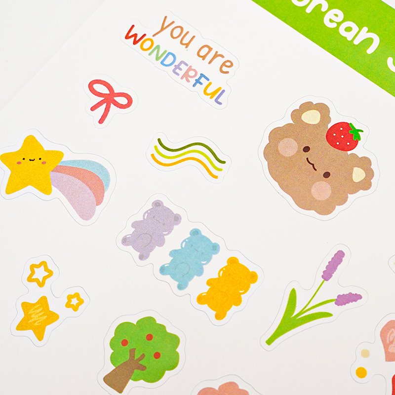 Manufacturer Custom Translucent Color Printing Name Label Inkjet Glossy A4 Clear Tiny Cartoon Kiss Cut Sticker Sheet