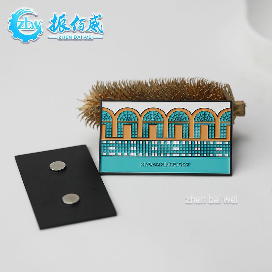 High quality custom metal magnet badge corporate anniversary soft enamel badge custom zinc alloy quicksand refrigerator sticker