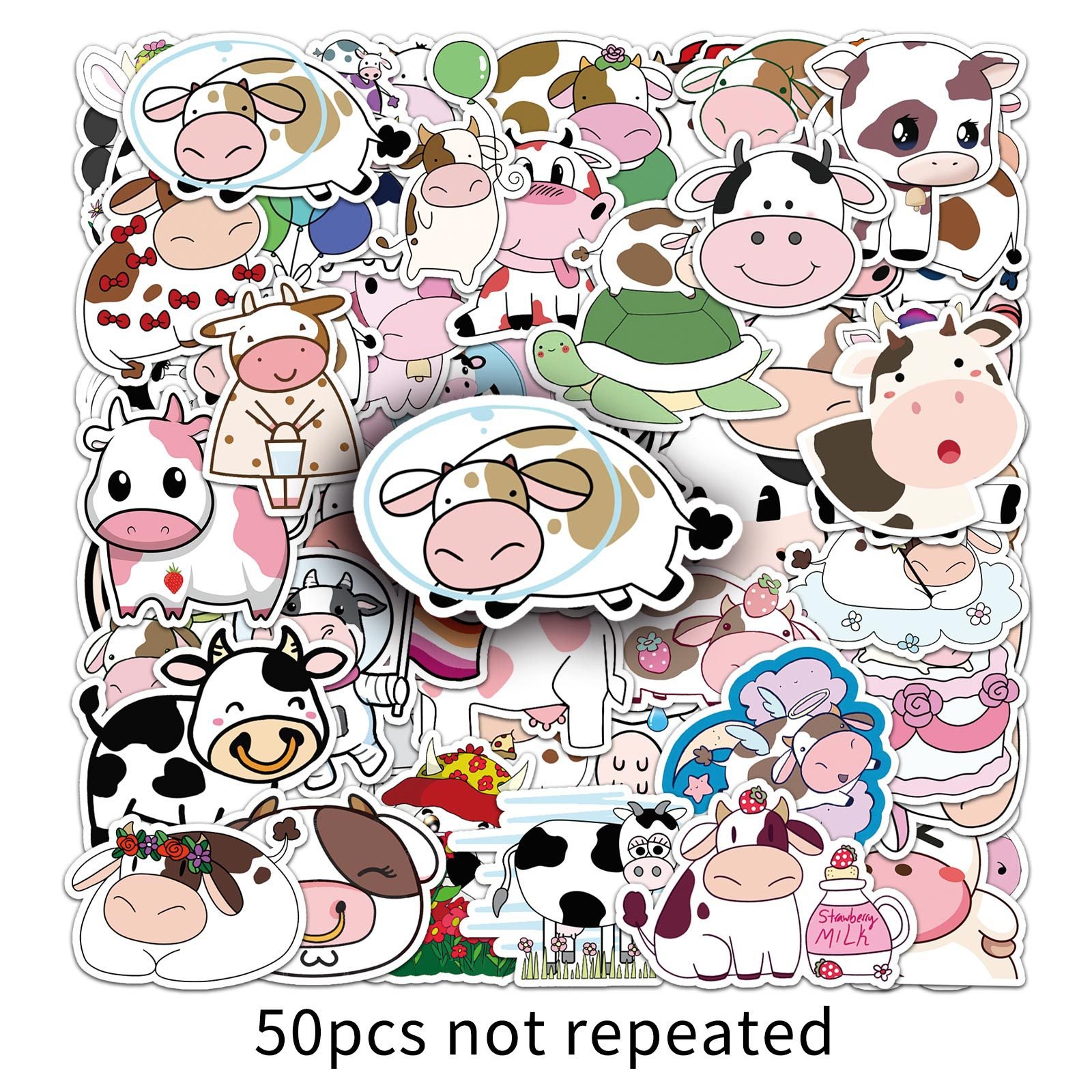 cartoon Graffiti Cow 50 Pcs Adhesive Stickers Unique Design for Personalizing Items