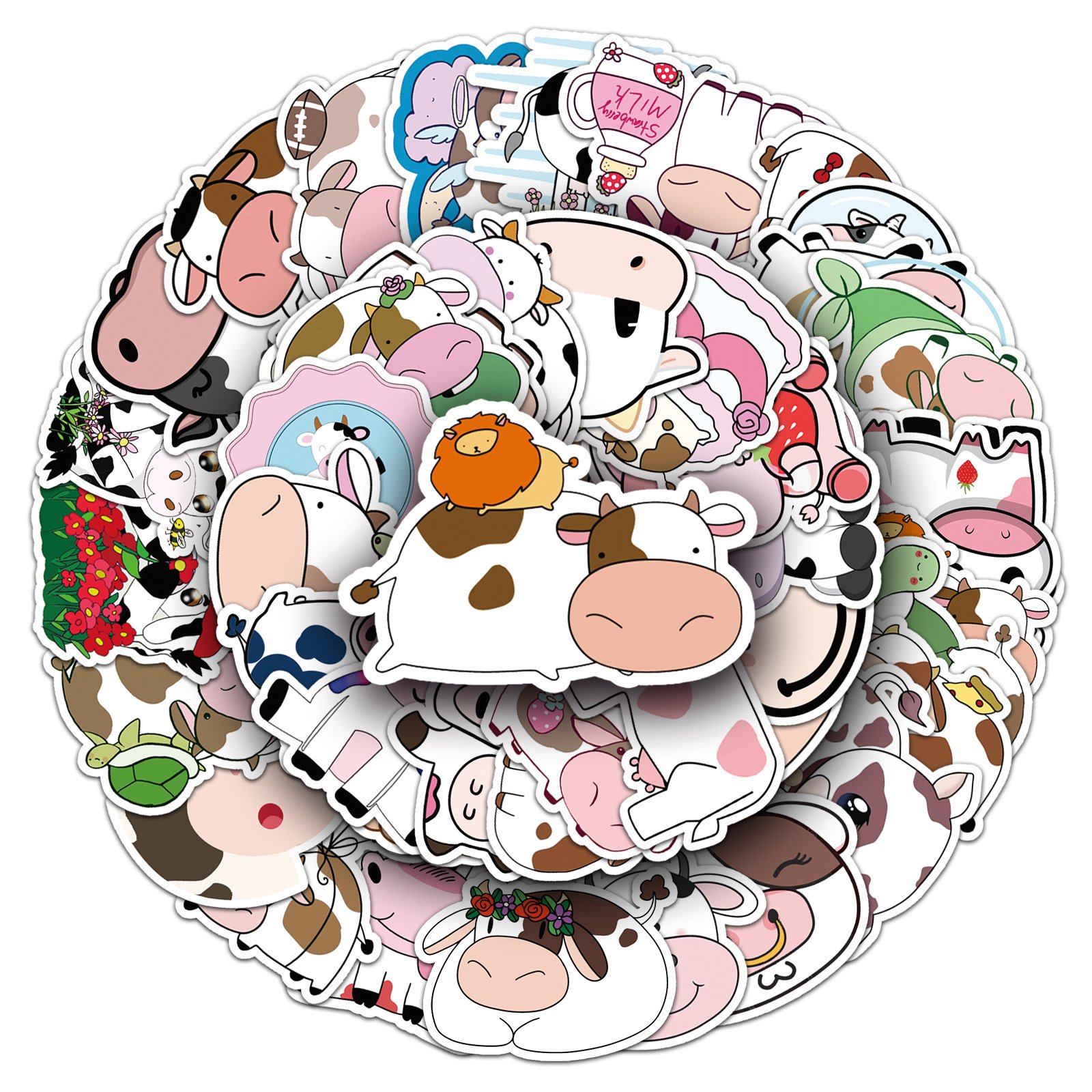 cartoon Graffiti Cow 50 Pcs Adhesive Stickers Unique Design for Personalizing Items