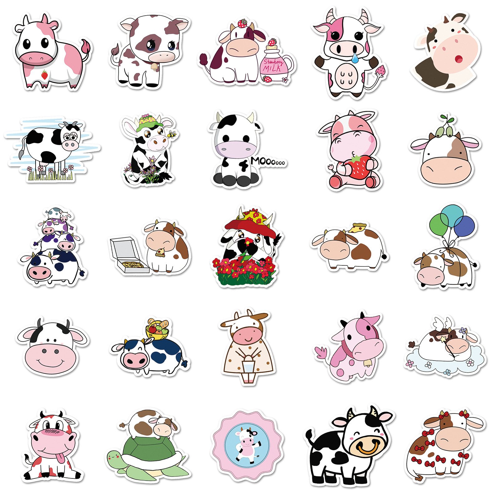 cartoon Graffiti Cow 50 Pcs Adhesive Stickers Unique Design for Personalizing Items