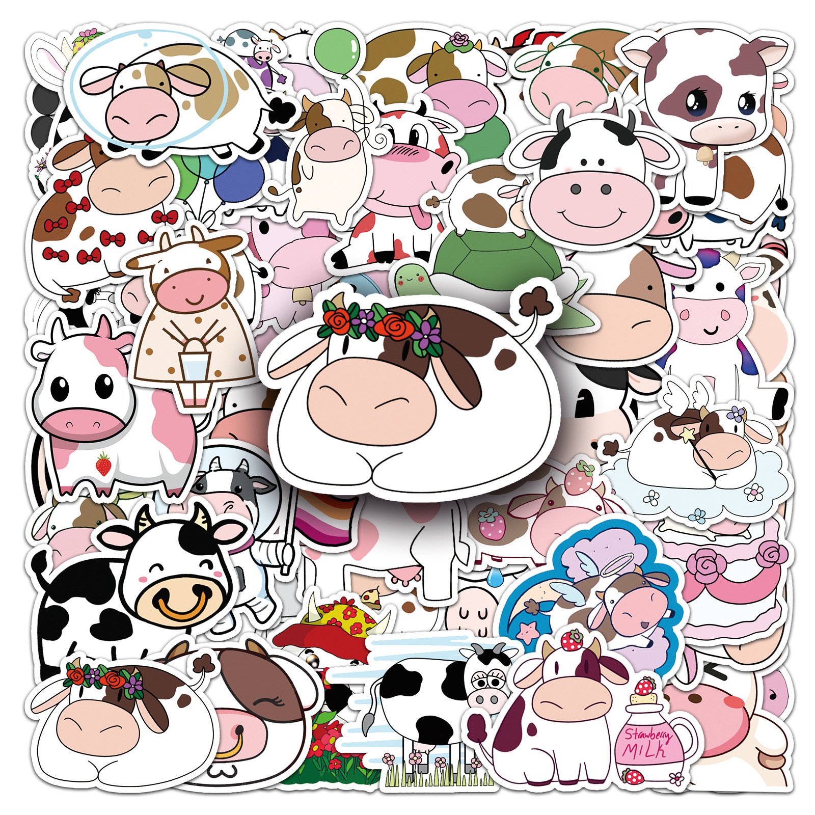 cartoon Graffiti Cow 50 Pcs Adhesive Stickers Unique Design for Personalizing Items