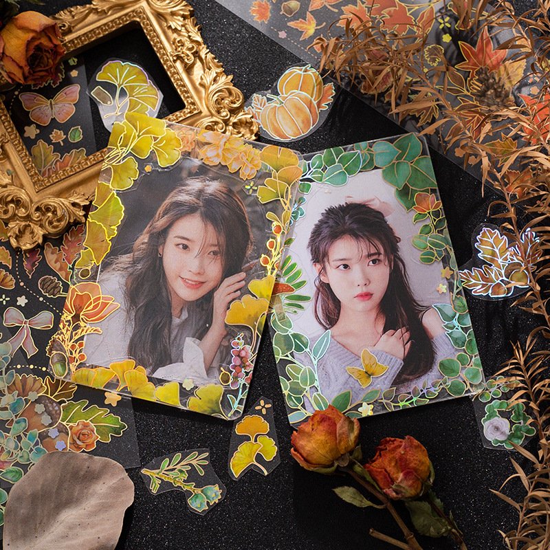 3pieces/pack Hot Laser Gold Stickers Leaf Melody Series Hand Account Collage DIY Material Base 4 Models