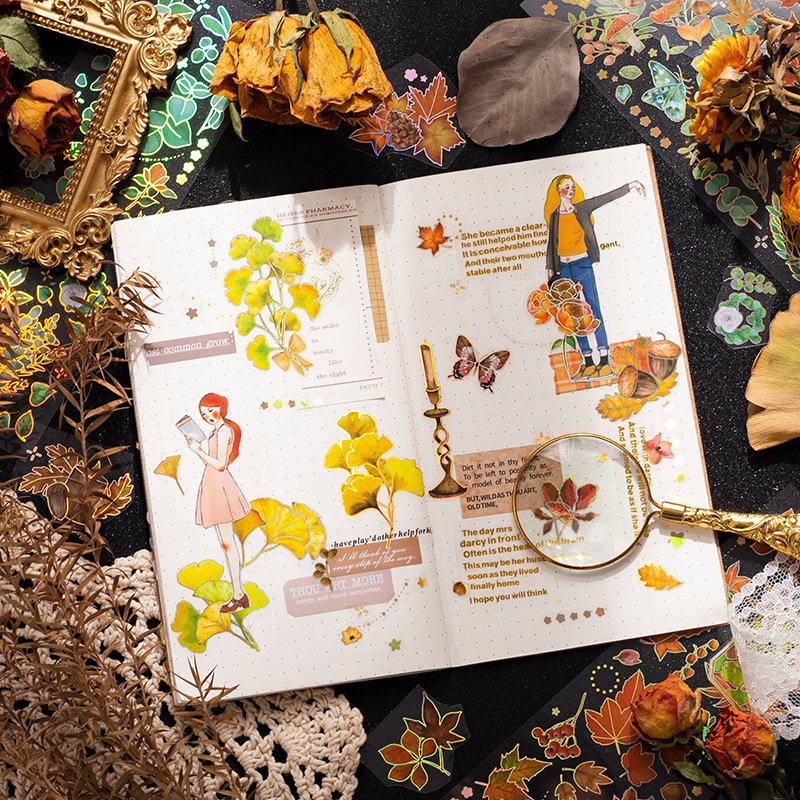 3pieces/pack Hot Laser Gold Stickers Leaf Melody Series Hand Account Collage DIY Material Base 4 Models