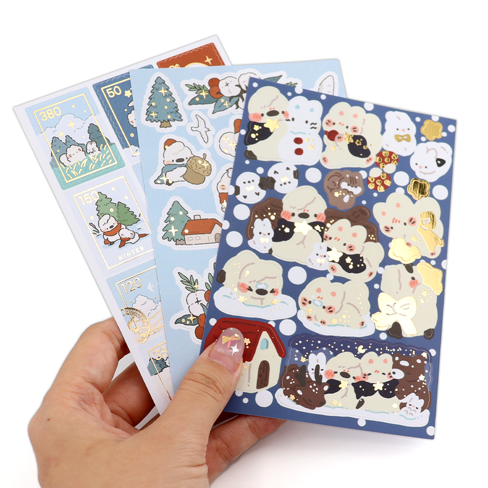 Custom design a5 die cut adhesive sticker sheet holographic waterproof vinyl label cartoon characters kiss cut sheets sticker
