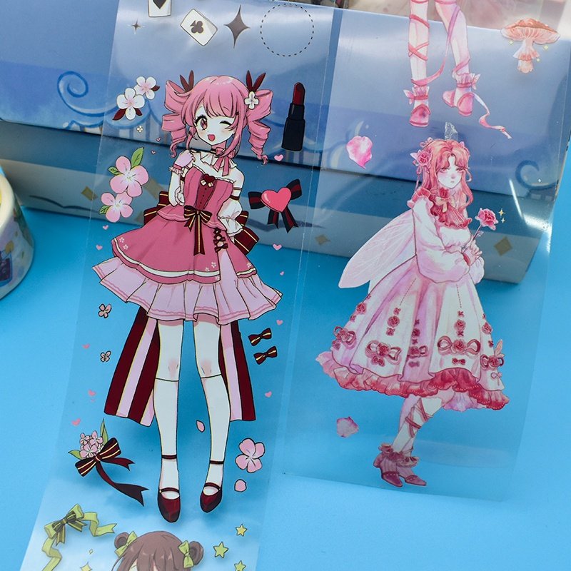 Chinese style green pink colorful buy Cartoon character girls clear washi tape with wrap packaging