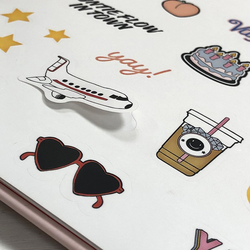 Print custom logo cute cartoon waterproof vinyl die cut stickers label thank you holographic printing sticker sheet for planner