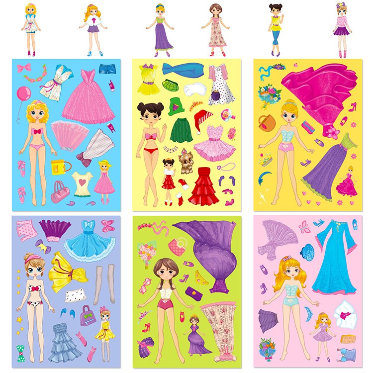 Cartoon Stickers robe princesse fille kids puzzle toys children's stickers sticker logo label puzzle kids