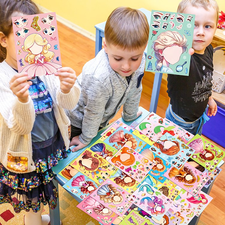Cartoon Stickers robe princesse fille kids puzzle toys children's stickers sticker logo label puzzle kids