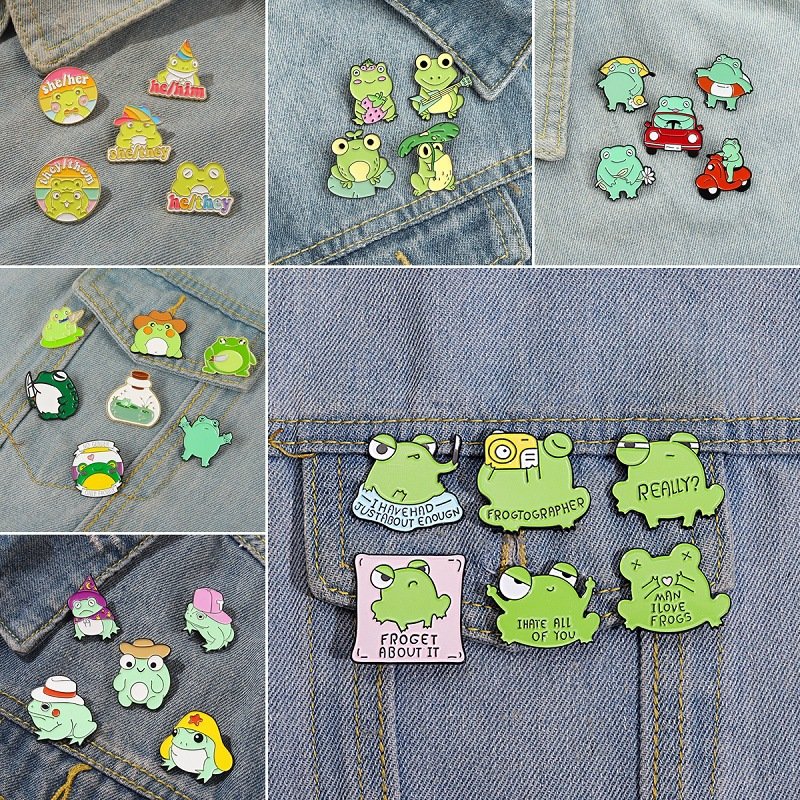 Wholesale low price different cartoon green cartoon frog enamel pin anime metal pin collection