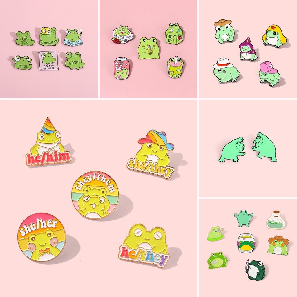 Wholesale low price different cartoon green cartoon frog enamel pin anime metal pin collection
