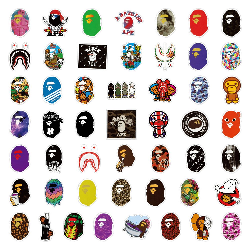 Newly 50PCS Brand logo funny trendy cartoon gorilla monkey APE sticker