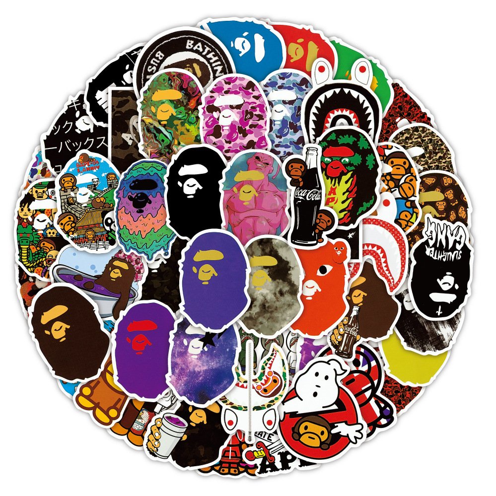 Newly 50PCS Brand logo funny trendy cartoon gorilla monkey APE sticker