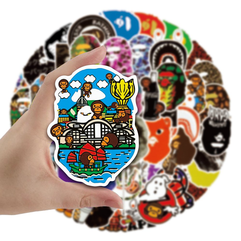 Newly 50PCS Brand logo funny trendy cartoon gorilla monkey APE sticker