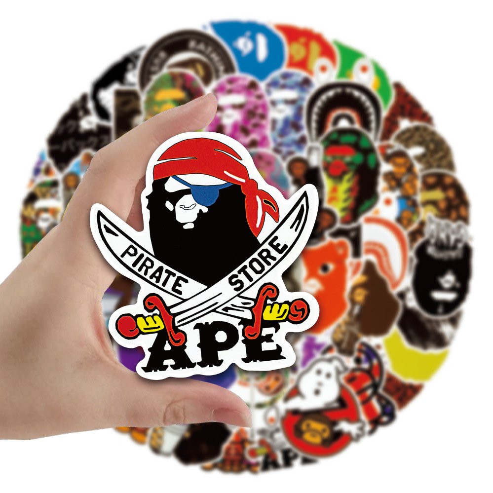 Newly 50PCS Brand logo funny trendy cartoon gorilla monkey APE sticker