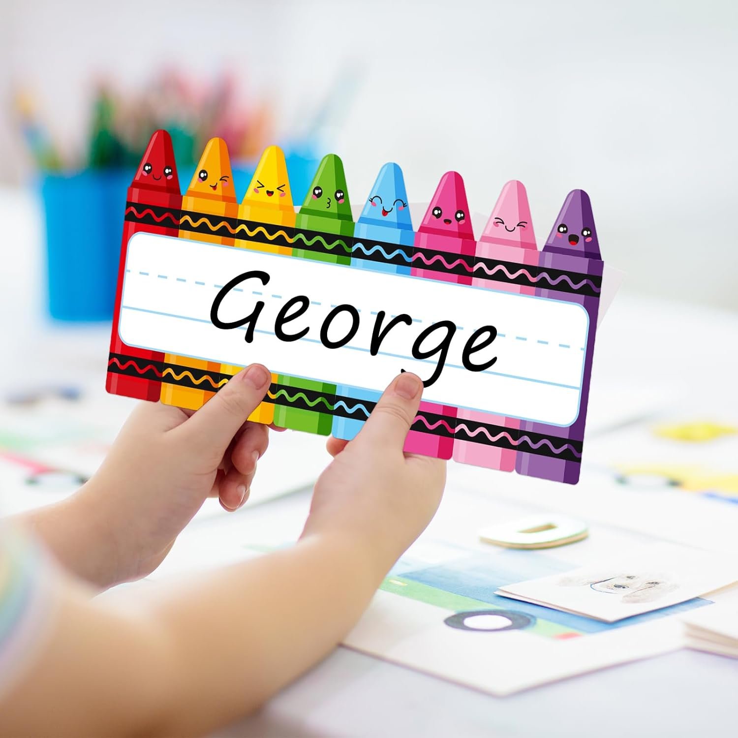 Colorful Cartoon Crayon Expression Nameplate Stickers Classroom Bulletin Board Label Decals Crayons Name Tags