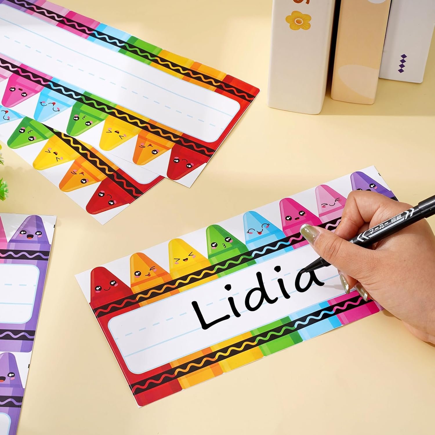 Colorful Cartoon Crayon Expression Nameplate Stickers Classroom Bulletin Board Label Decals Crayons Name Tags