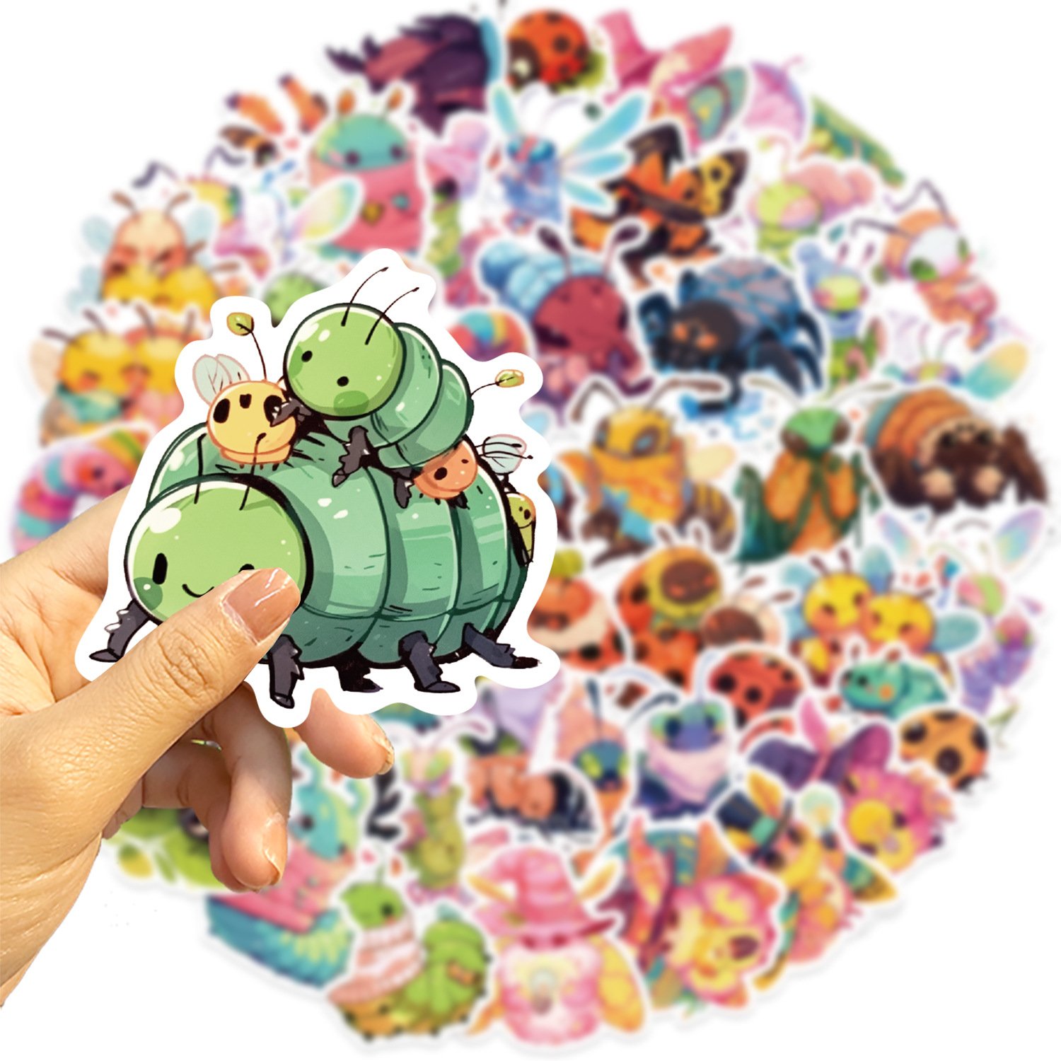 55PCS Colorful butterfly cartoon insect cute bug caterpillar ladybird stickers