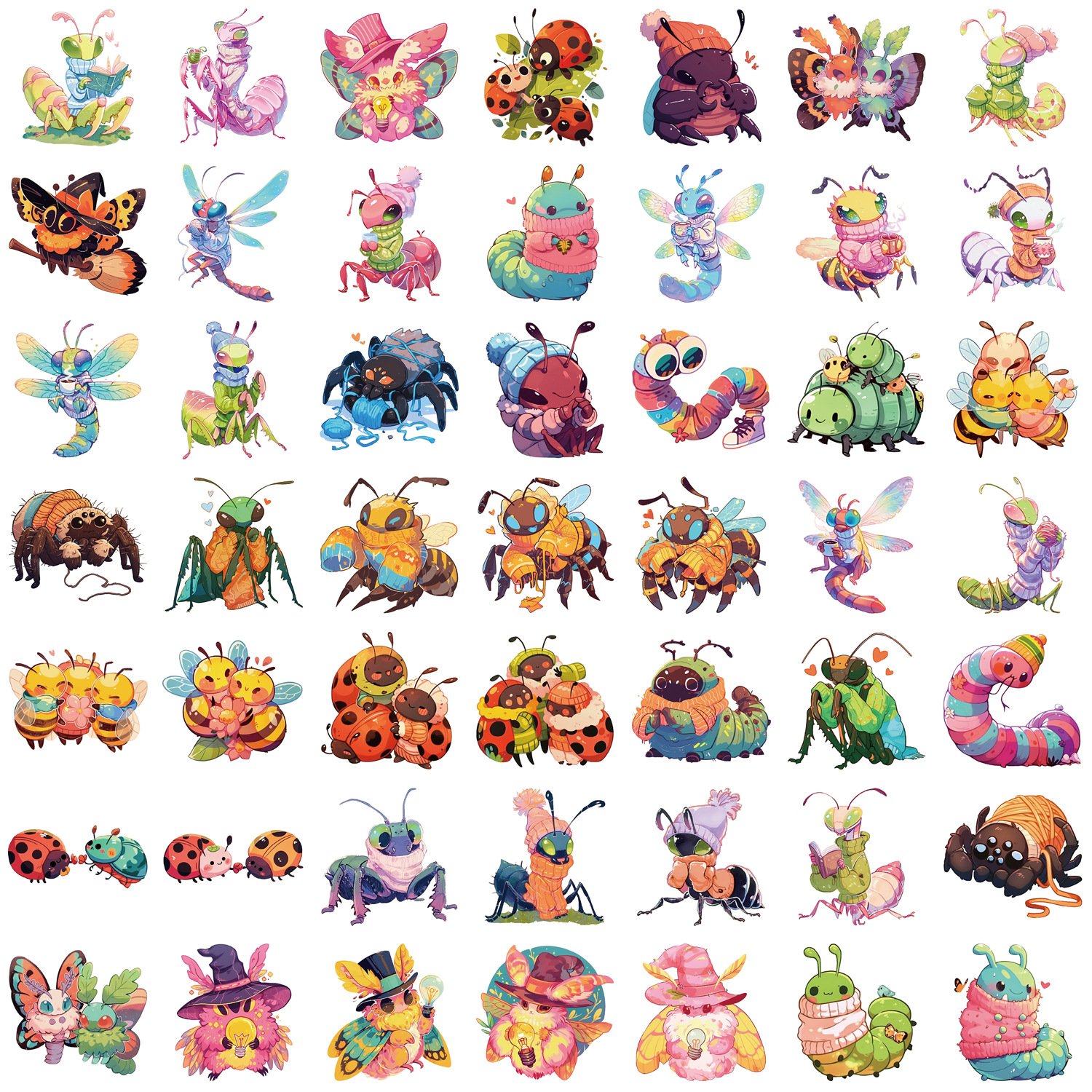 55PCS Colorful butterfly cartoon insect cute bug caterpillar ladybird stickers