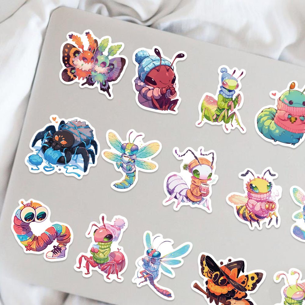 55PCS Colorful butterfly cartoon insect cute bug caterpillar ladybird stickers