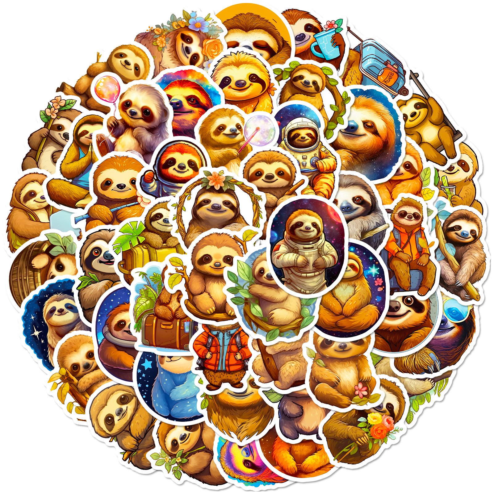 V-50pcs cartoon cute sloths stickers for speed sell tong TEMU cross-border new cute sloths pvc