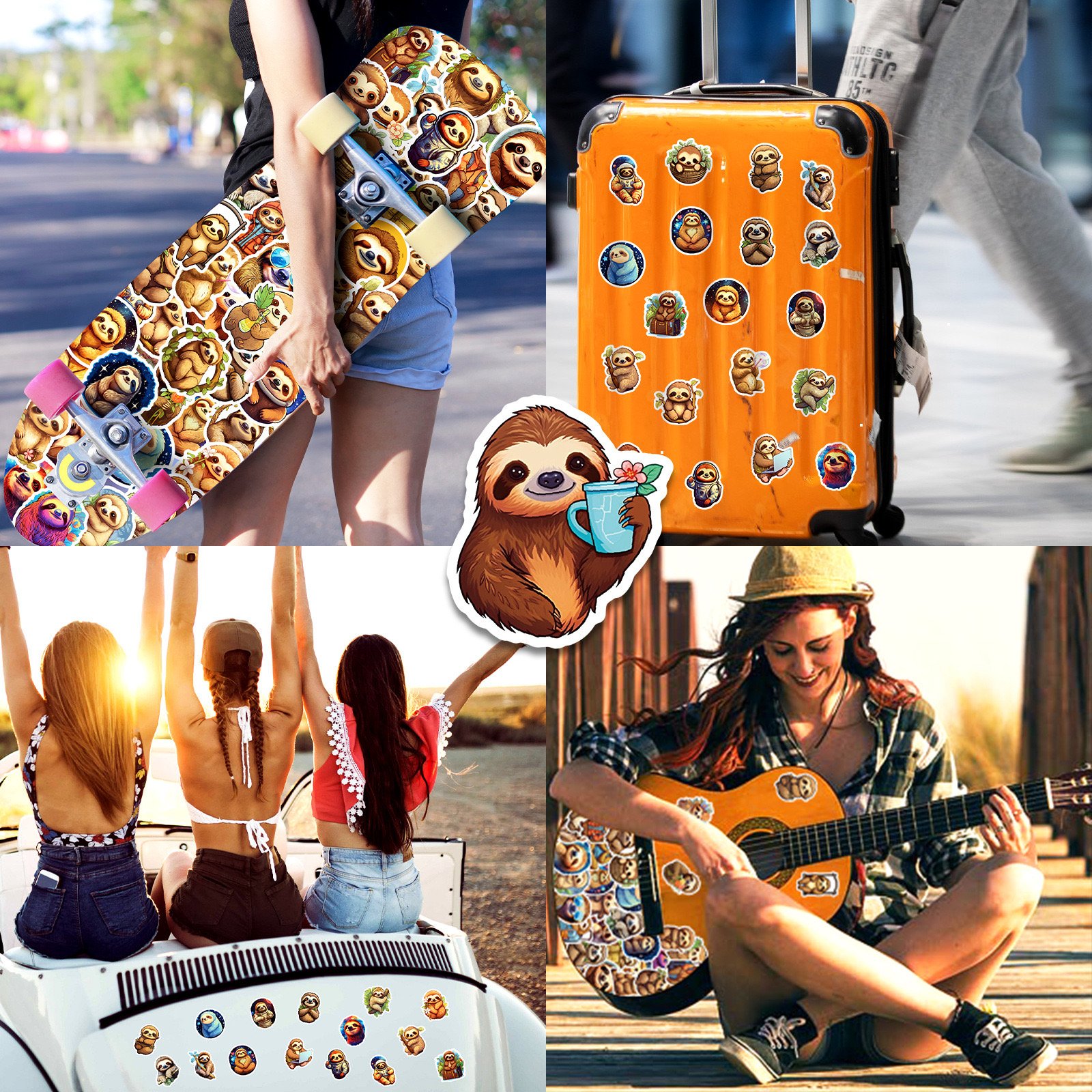 V-50pcs cartoon cute sloths stickers for speed sell tong TEMU cross-border new cute sloths pvc