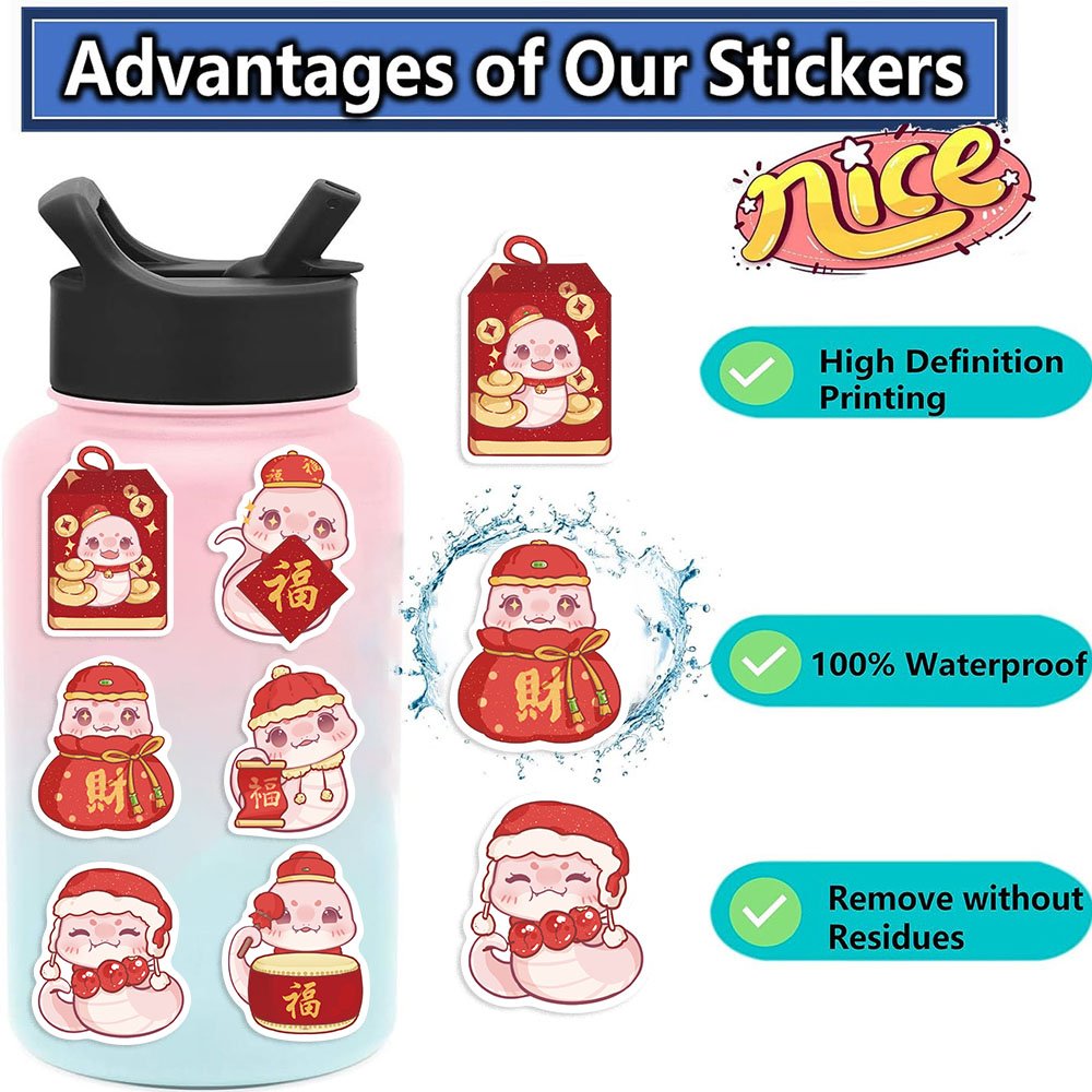 50pcs Cute Cartoon Snake Graffiti Stickers Diy Laptop Phone Case Luggage Diary Decoration Waterproof Toys Gift Decal Wholesale