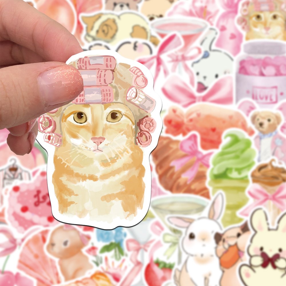 50pcs Cute Pink Cartoon Graffiti Stickers Diy Decorative Laptop Phone case Guitar Luggage Waterproof Die Cut Toys Gifts Decals