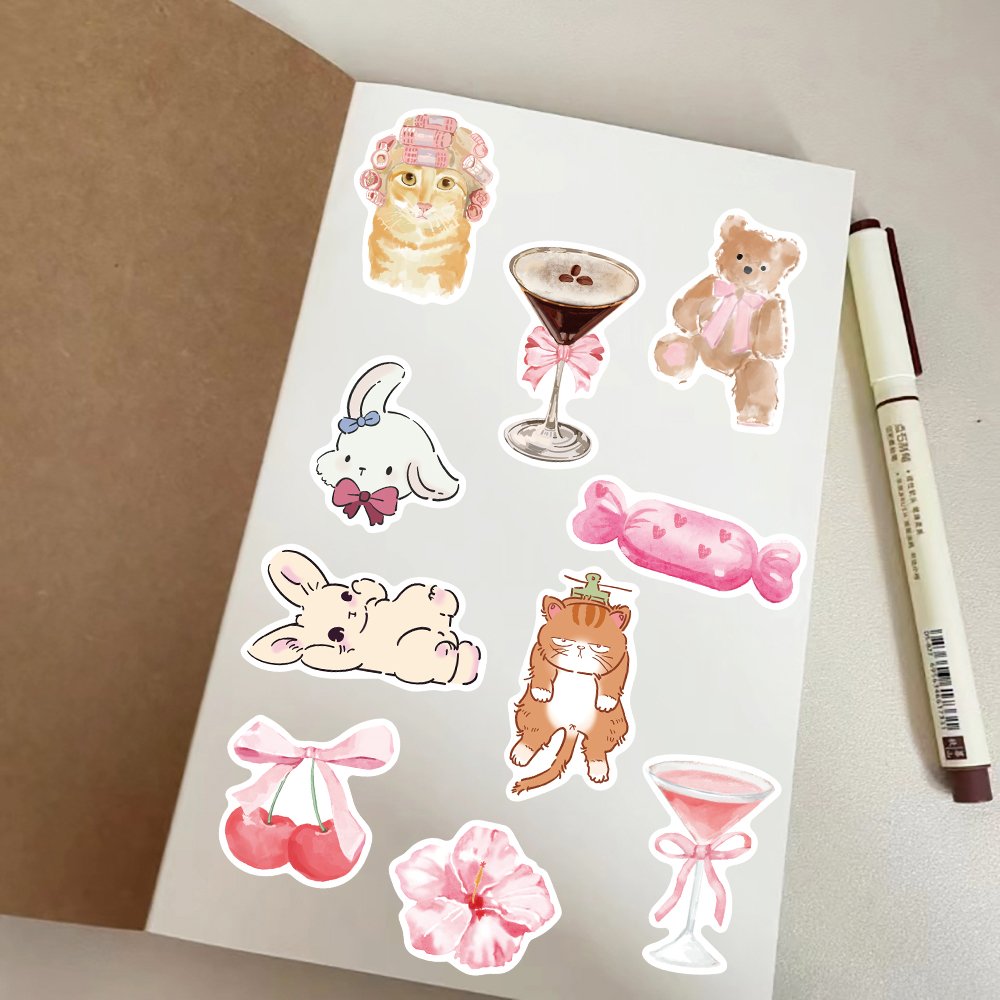 50pcs Cute Pink Cartoon Graffiti Stickers Diy Decorative Laptop Phone case Guitar Luggage Waterproof Die Cut Toys Gifts Decals