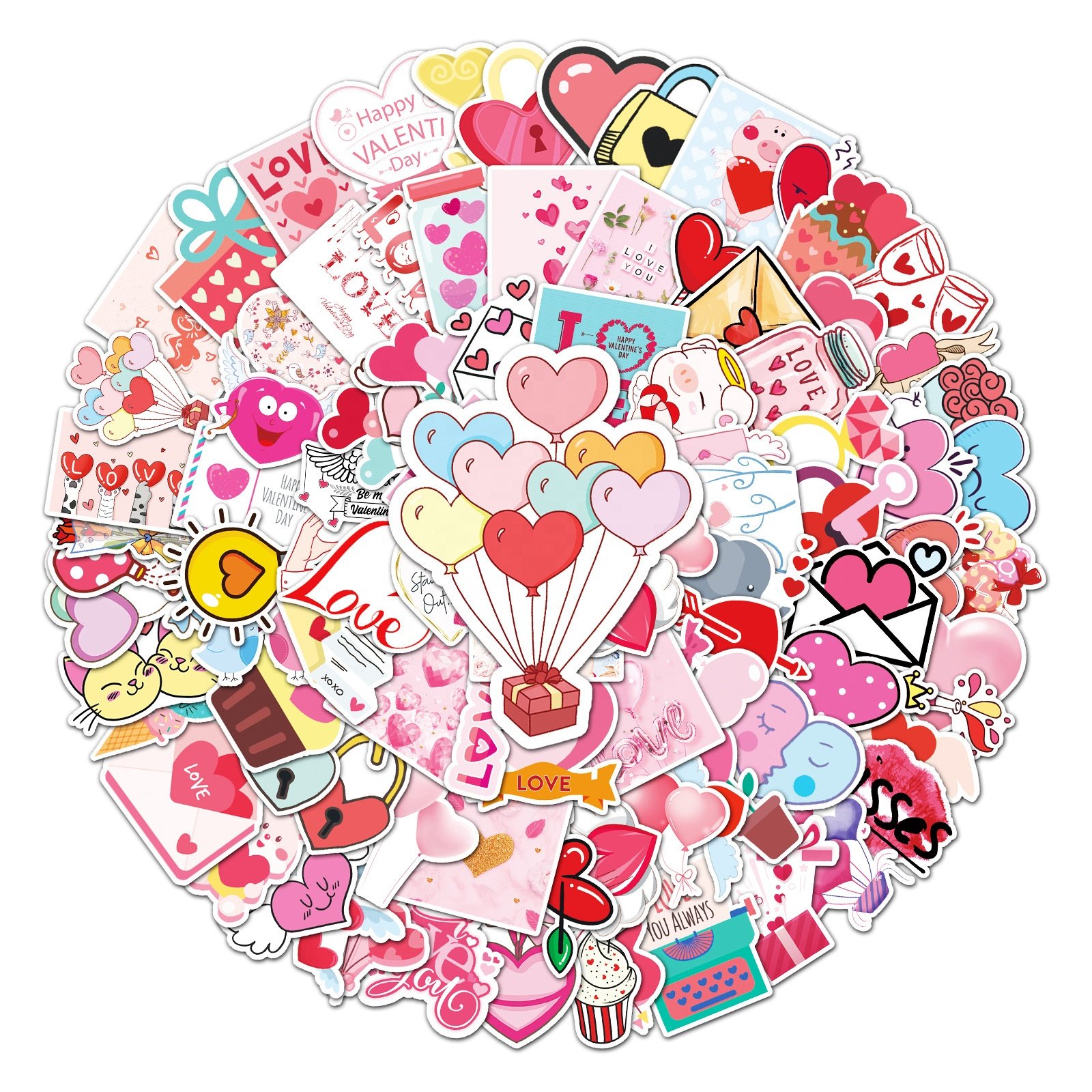 Vi-100pcs die cut vinyl waterproof Valentine's Day personality cartoon sticker pack for kids laptop suitcase phone case guitar