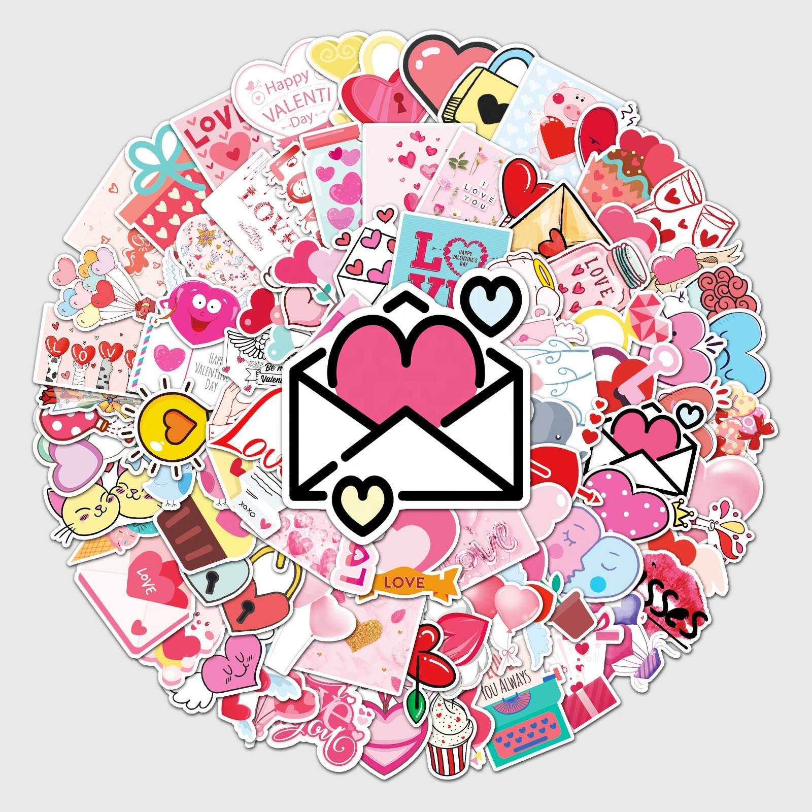 Vi-100pcs die cut vinyl waterproof Valentine's Day personality cartoon sticker pack for kids laptop suitcase phone case guitar