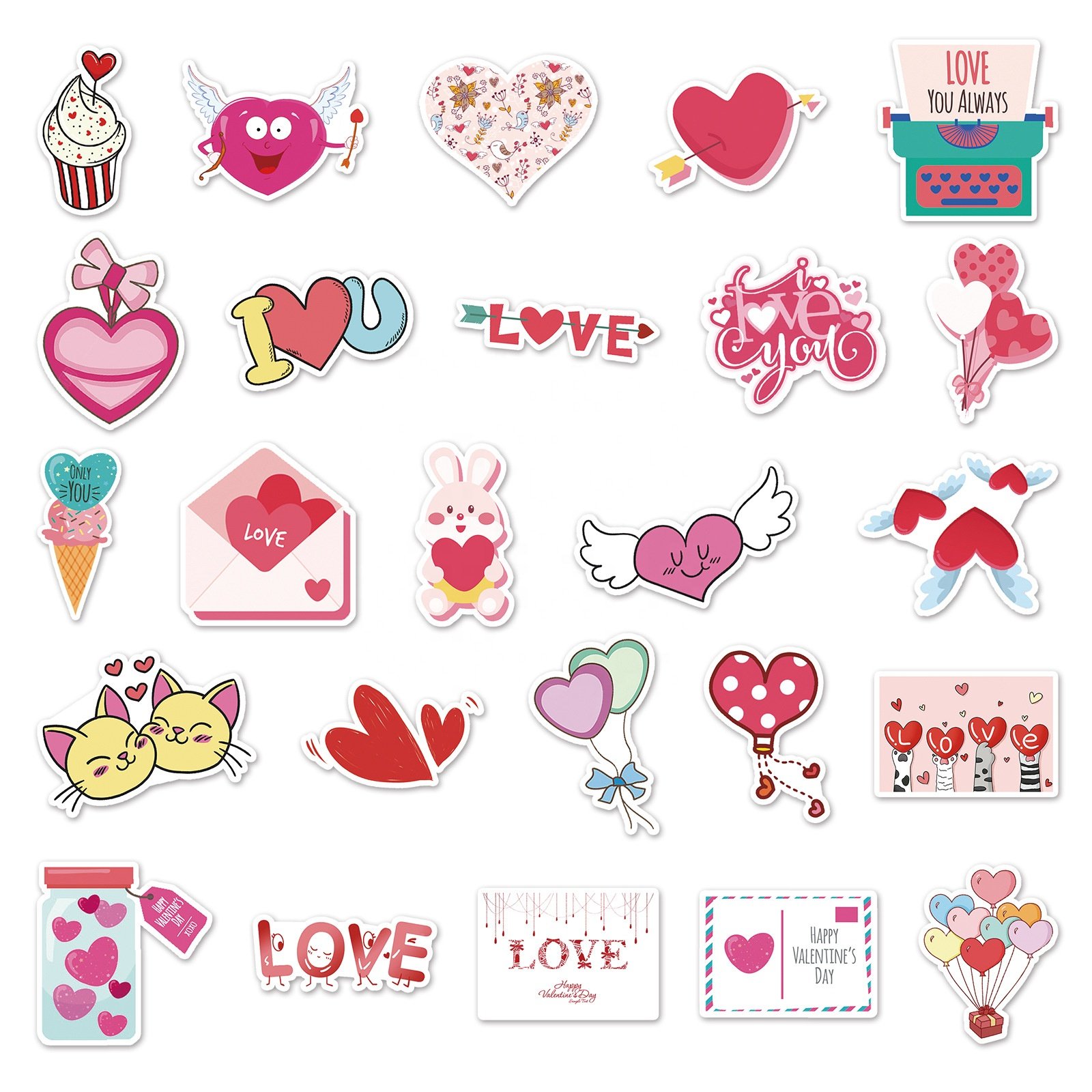 Vi-100pcs die cut vinyl waterproof Valentine's Day personality cartoon sticker pack for kids laptop suitcase phone case guitar
