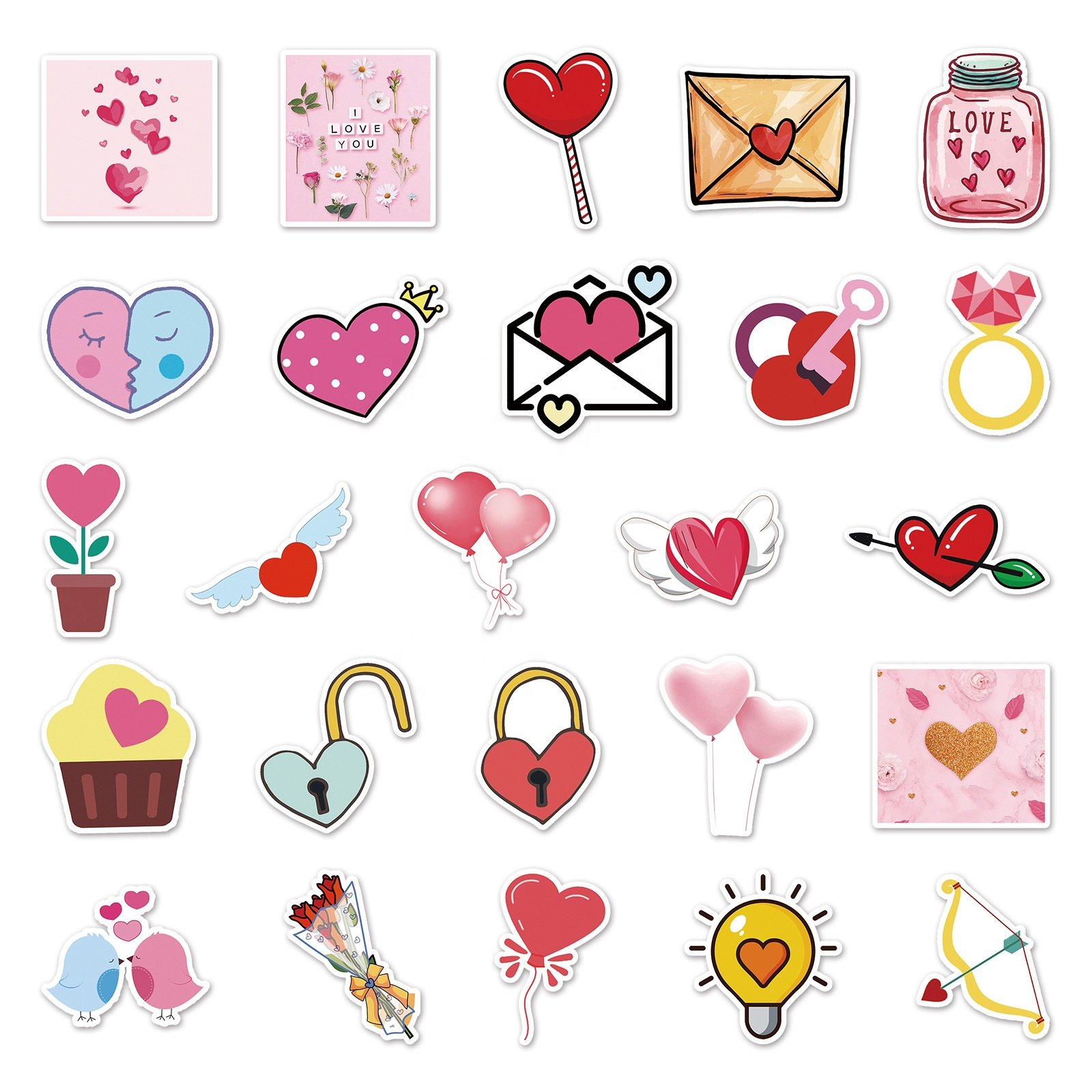 Vi-100pcs die cut vinyl waterproof Valentine's Day personality cartoon sticker pack for kids laptop suitcase phone case guitar