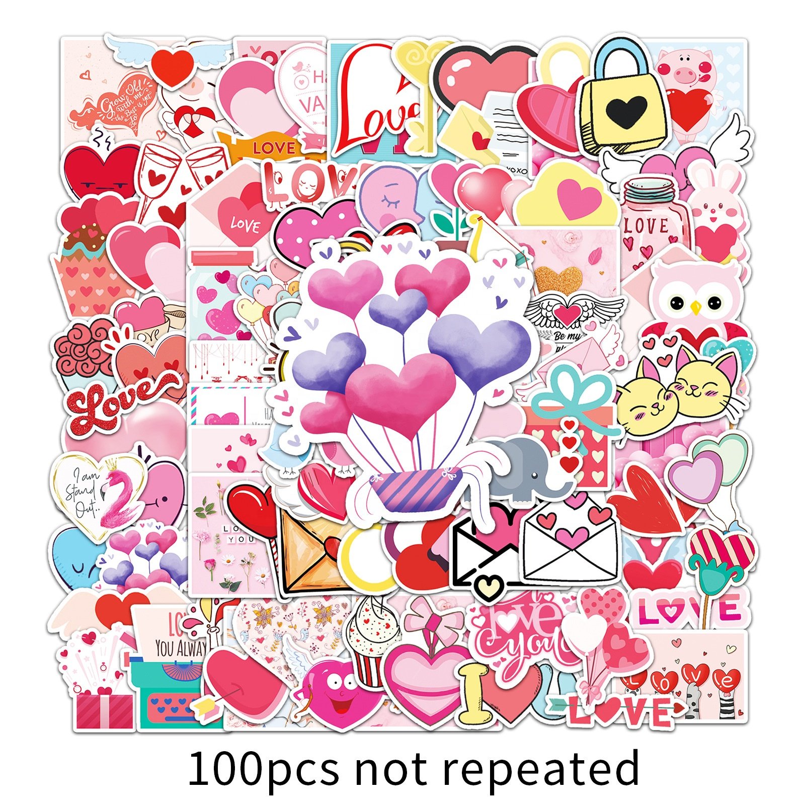 Vi-100pcs die cut vinyl waterproof Valentine's Day personality cartoon sticker pack for kids laptop suitcase phone case guitar