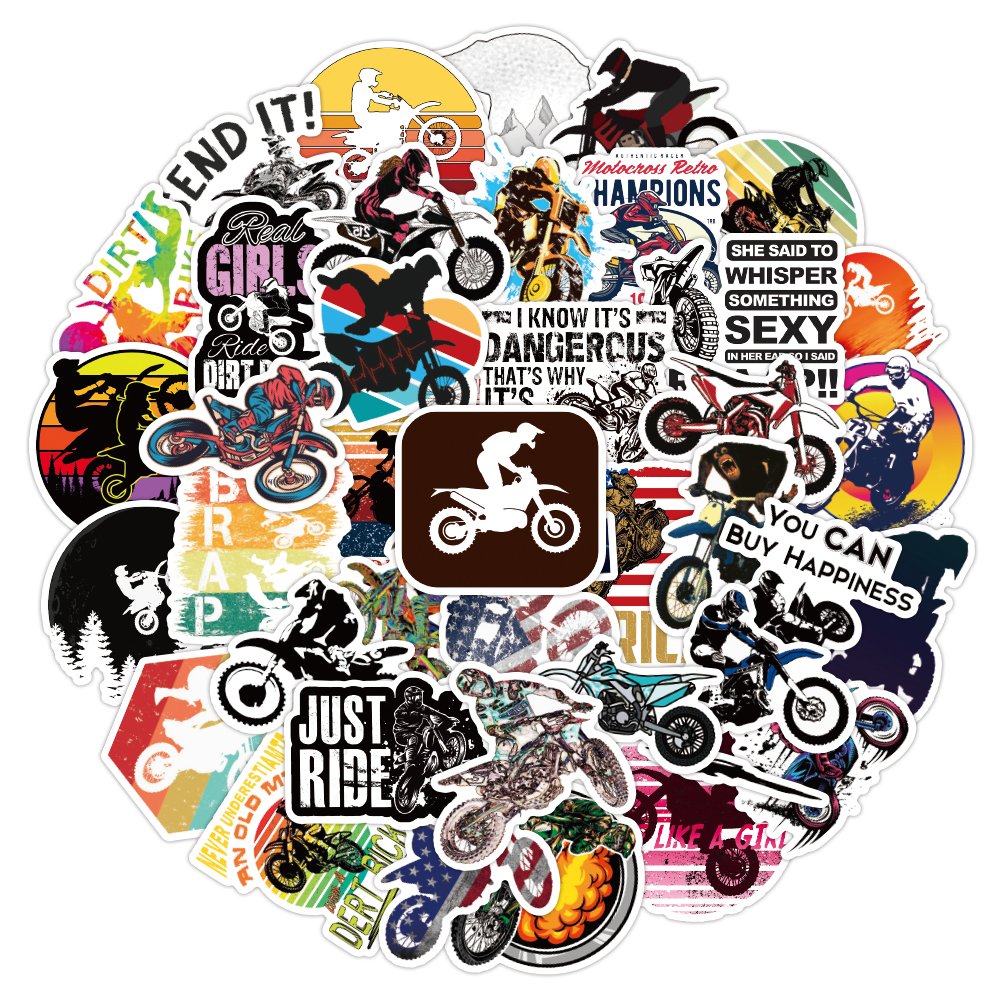 50Pcs Cartoon Cross-country motorcycle Sticker Custom Waterproof Vinyl Notebook Motorcycle Decal Trail Bike Stickers