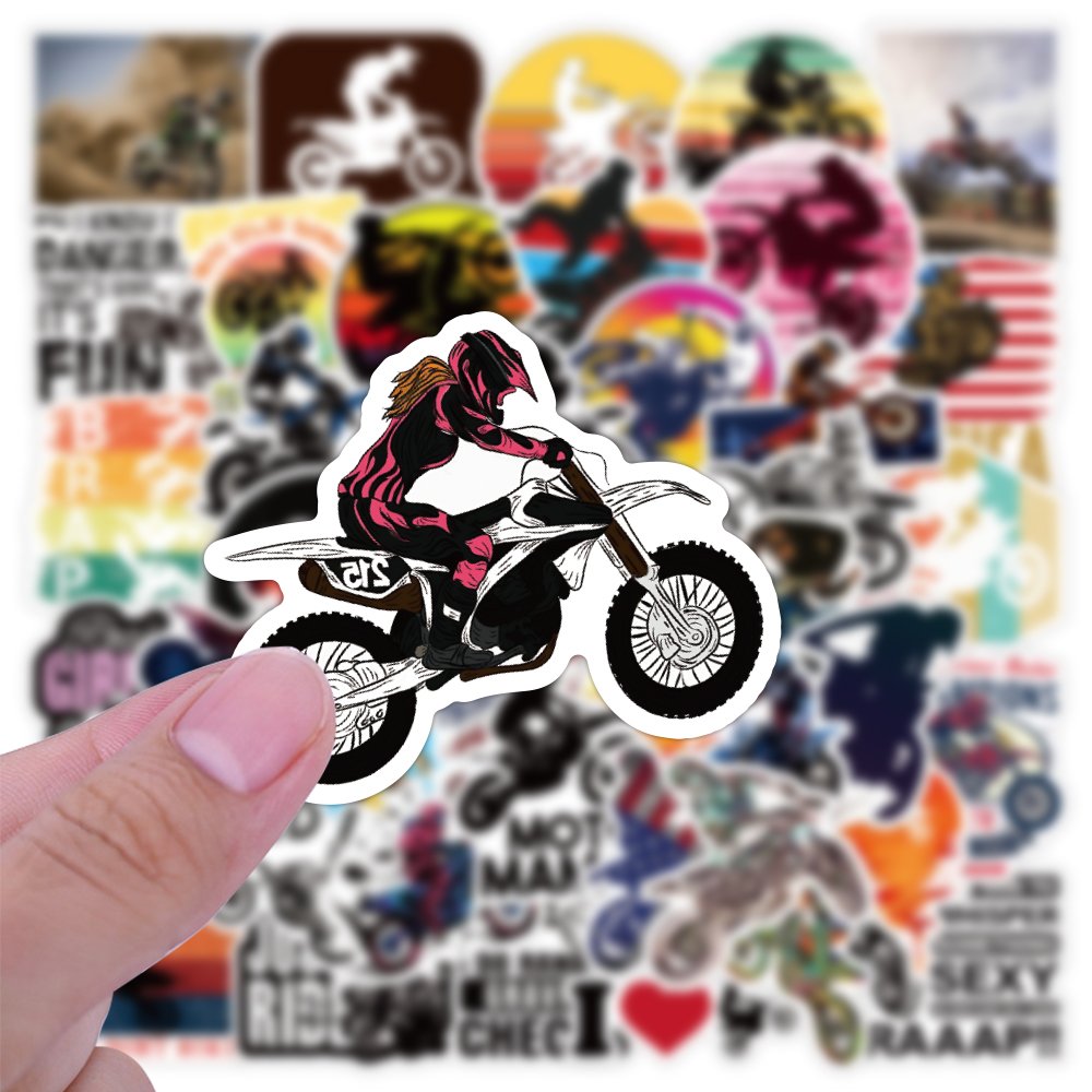 50Pcs Cartoon Cross-country motorcycle Sticker Custom Waterproof Vinyl Notebook Motorcycle Decal Trail Bike Stickers