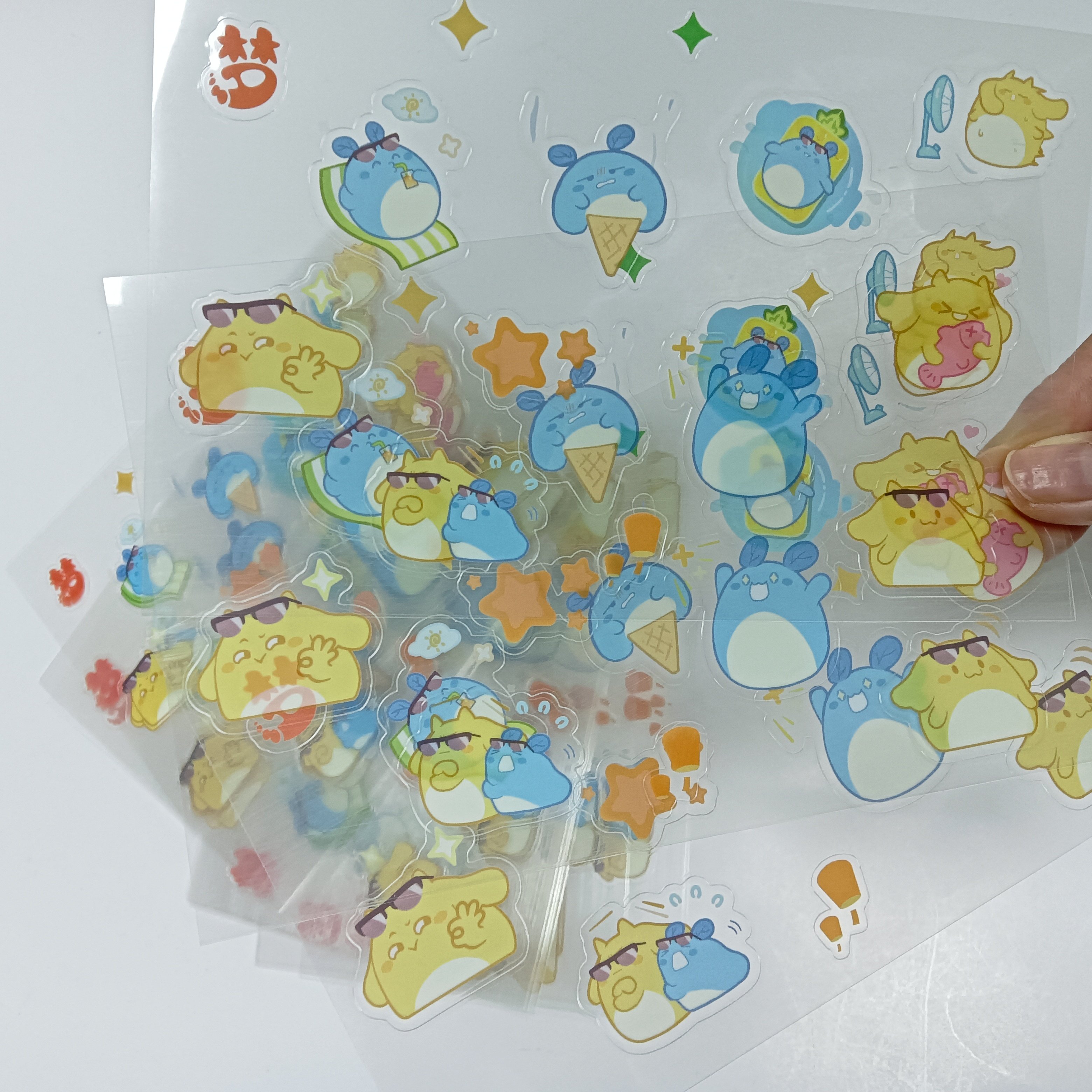 Packaging label Transparent PET Clear label Logo Waterproof Stickers sheet Cute Cartoon label