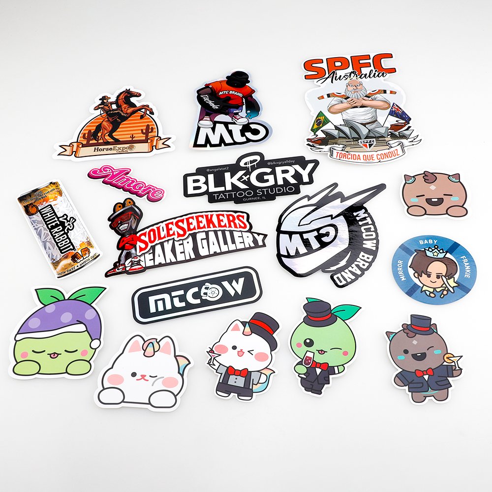 Can Add Logo UV Resist Printed Waterproof Durable Vinyl PVC Decorative Die Cut Custom Cute Cartoon Logo Sticker Custom Stickers