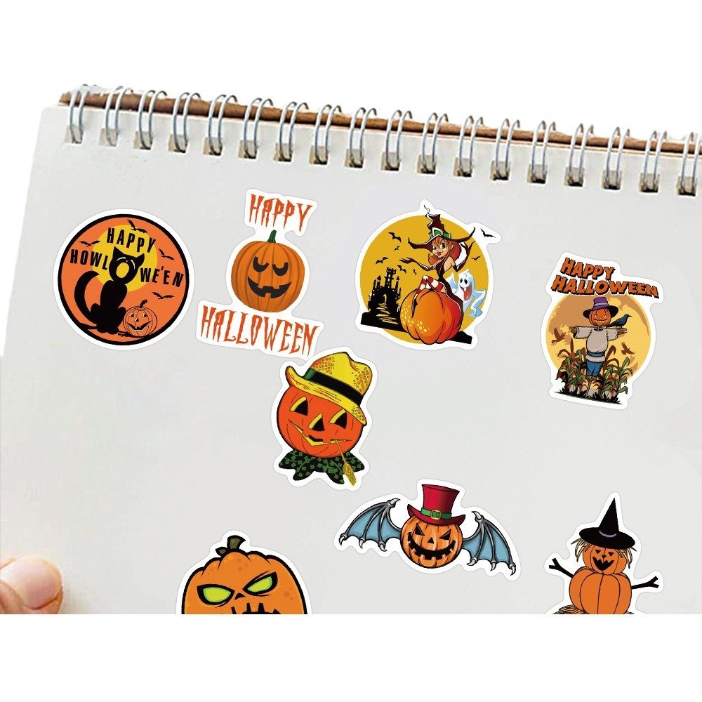 50 Sheets Halloween Graffiti Decorative Stickers Waterproof DIY Computer & Luggage Non-Stick Adhesive Paper & Film