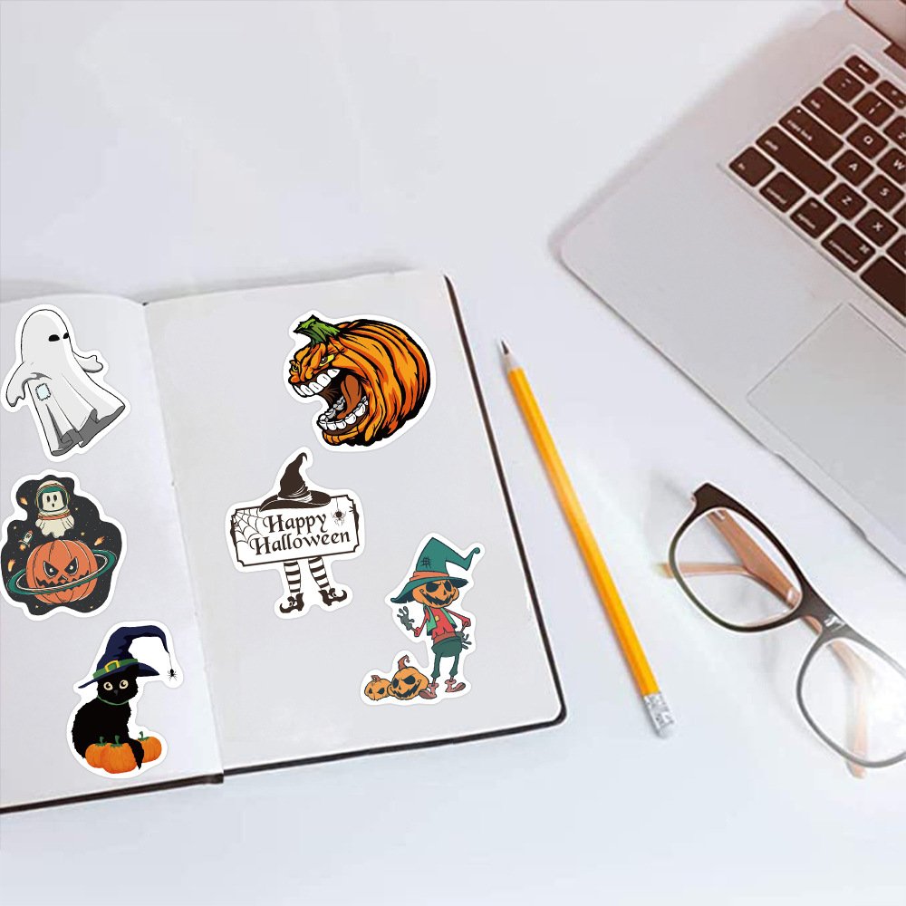 50 Sheets Halloween Graffiti Decorative Stickers Waterproof DIY Computer & Luggage Non-Stick Adhesive Paper & Film
