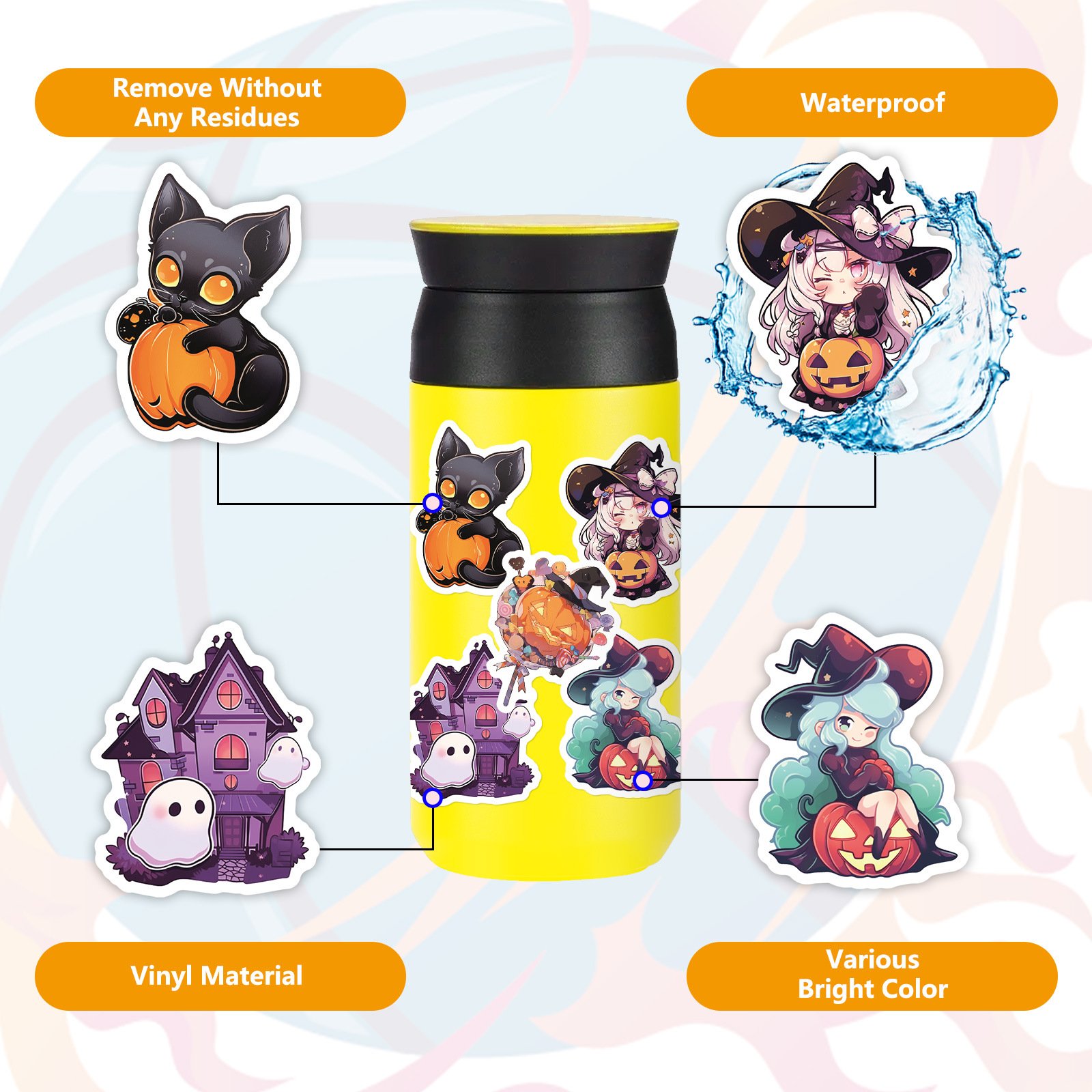 Company Design Labels Cartoon Waterproof Sticker Logo All Saints' Day Printing Holographic Vinyl Custom Die Cut Sticker Sheet