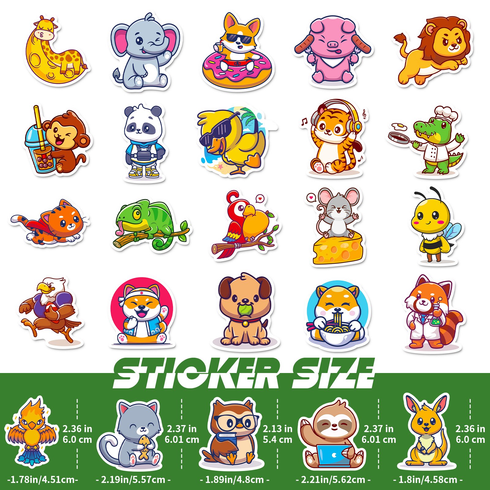 Hot selling 50 different cute cartoon animal stickers to decorate notebooks and reward boys and girls