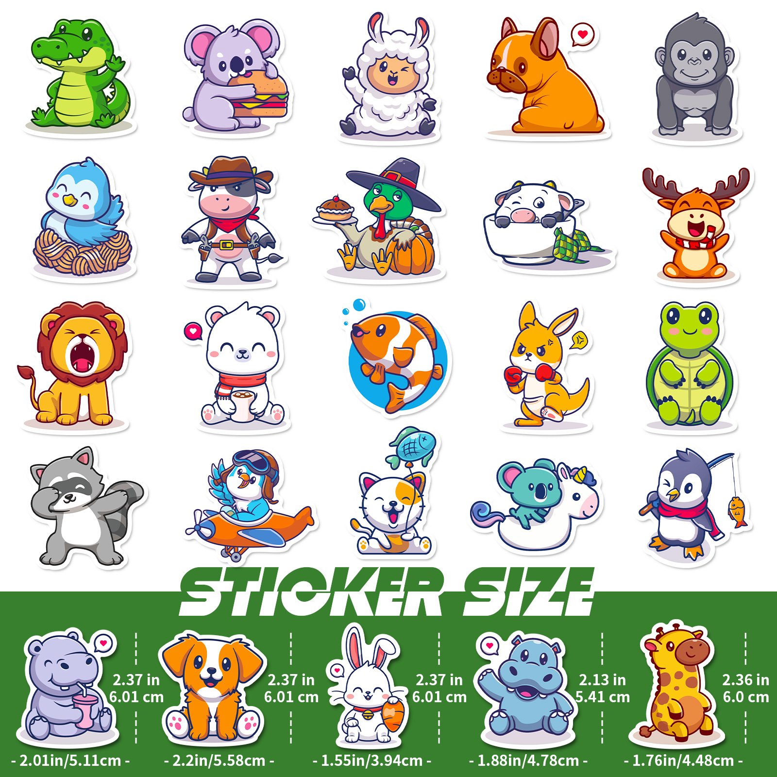 Hot selling 50 different cute cartoon animal stickers to decorate notebooks and reward boys and girls