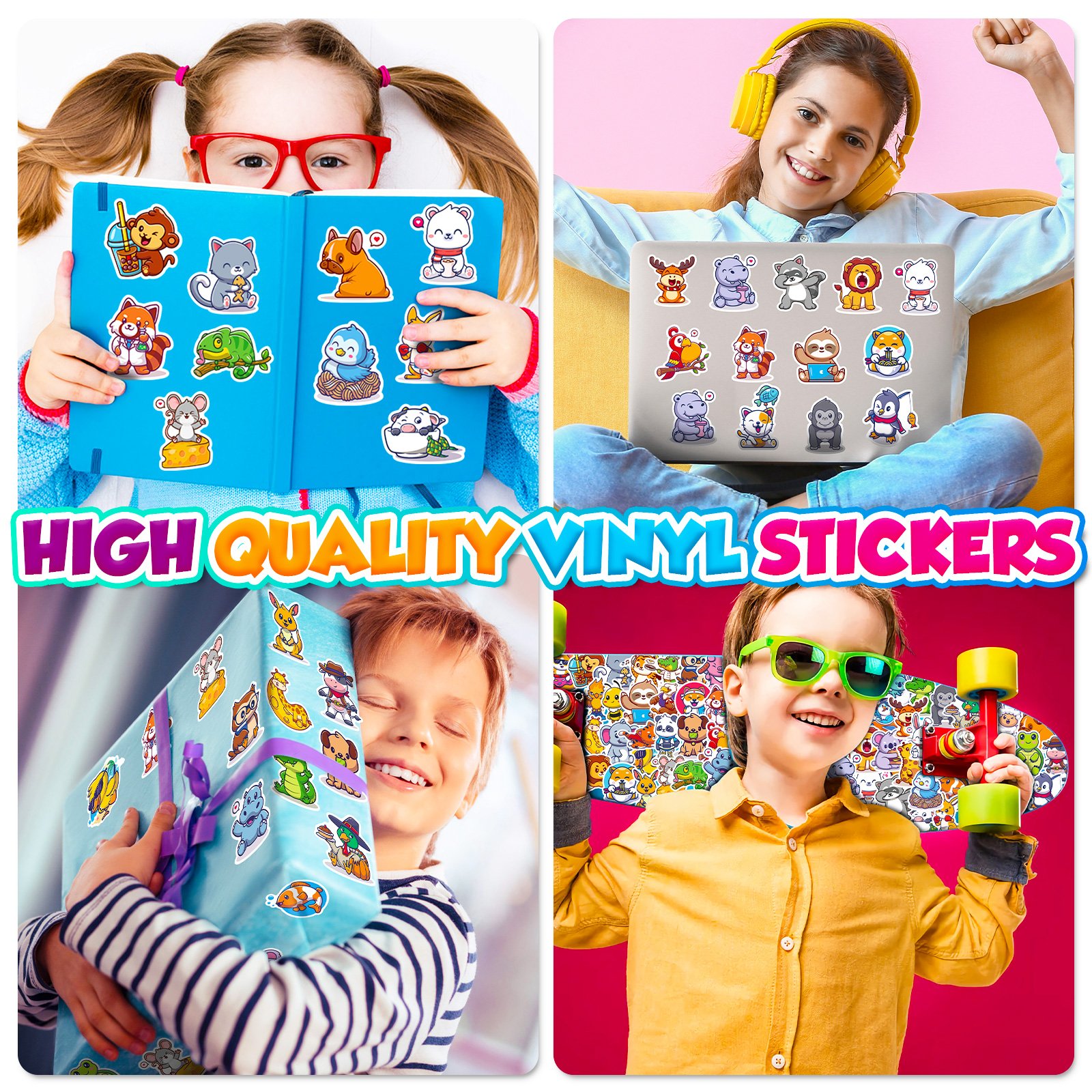 Hot selling 50 different cute cartoon animal stickers to decorate notebooks and reward boys and girls