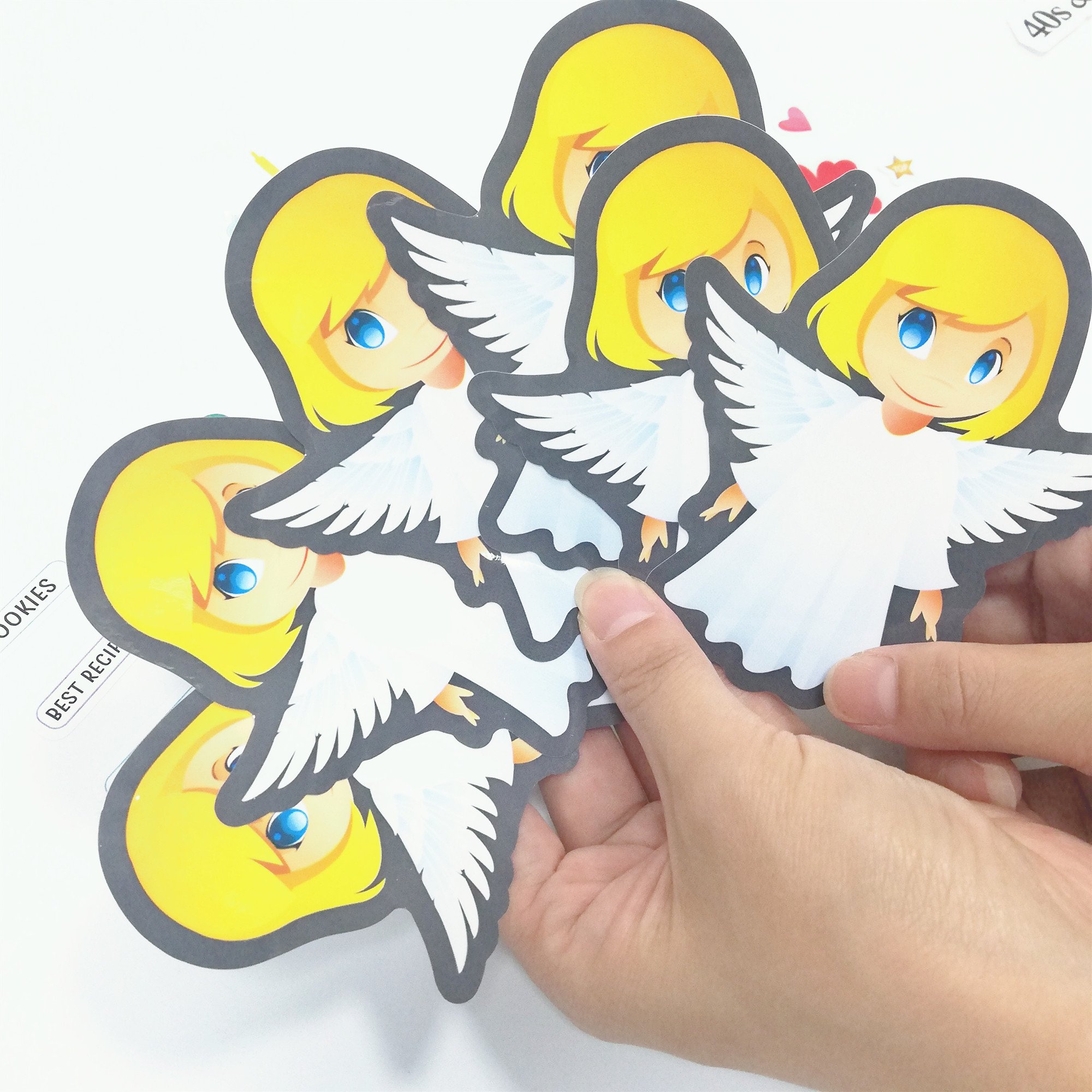 Low MOQ Custom White Waterproof Vinyl Glitter Die Cut Anime Sketchbook Decorative Cartoon Scrapbooking Stationery Label Stickers