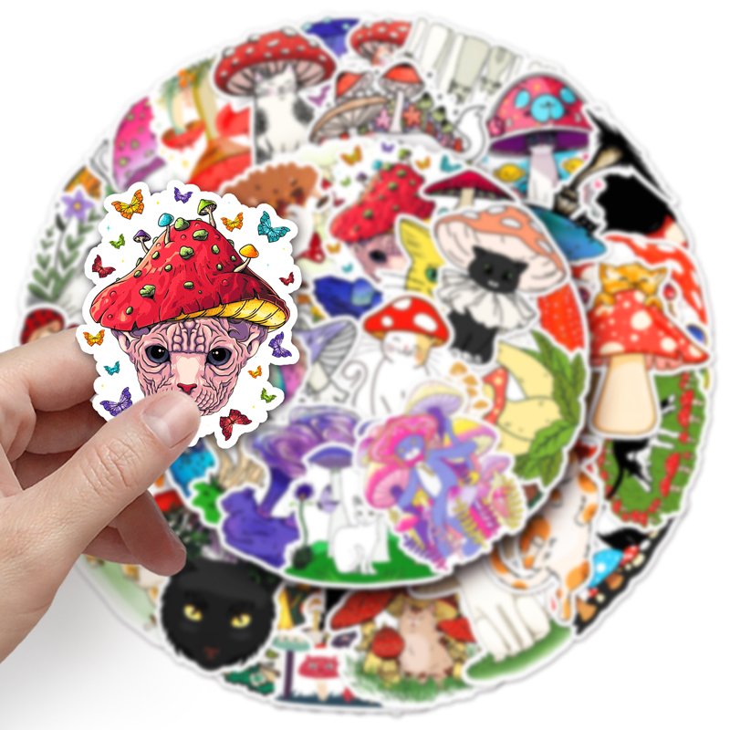 50Pcs High Quality Animal Waterproof Cartoon PVC Sticker Decorations Cat Mushroom Sticker